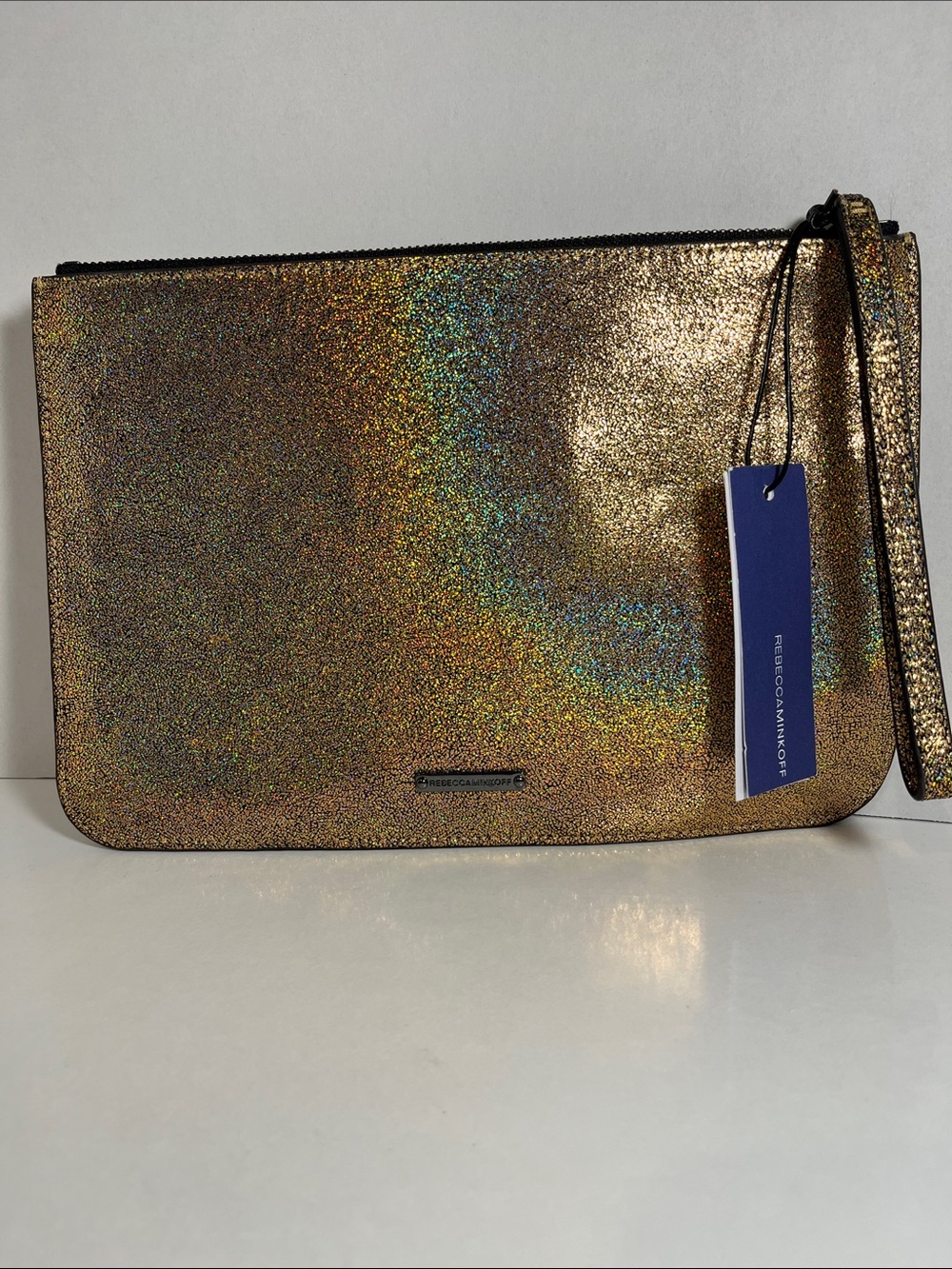 Rebecca Minkoff Metallic Gold Holographic Wristlet Clutch